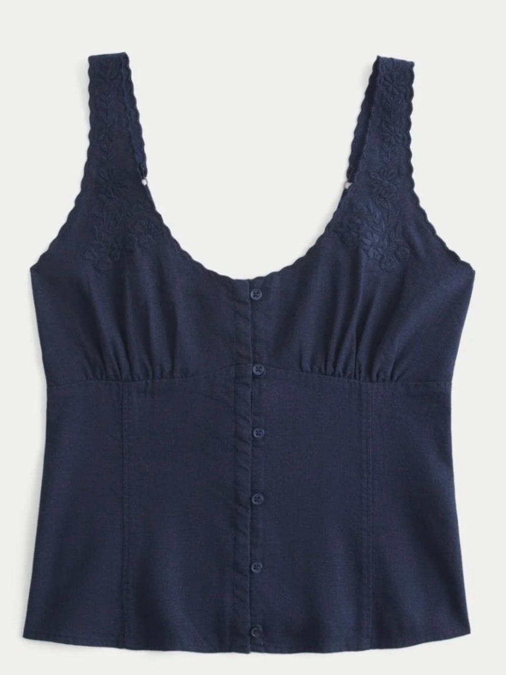 HOLLISTER Navy Button-Front Embroidered Tank Top - Picture 2 of 4